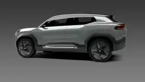 Konzeptfahrzeug Suzuki eVX, futuristisches Design, graue Karosserie, schwarze Akzente.