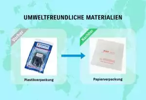 Vergleich von Suzuki-Verpackungen: Plastikverpackung vorher, Papierverpackung nachher