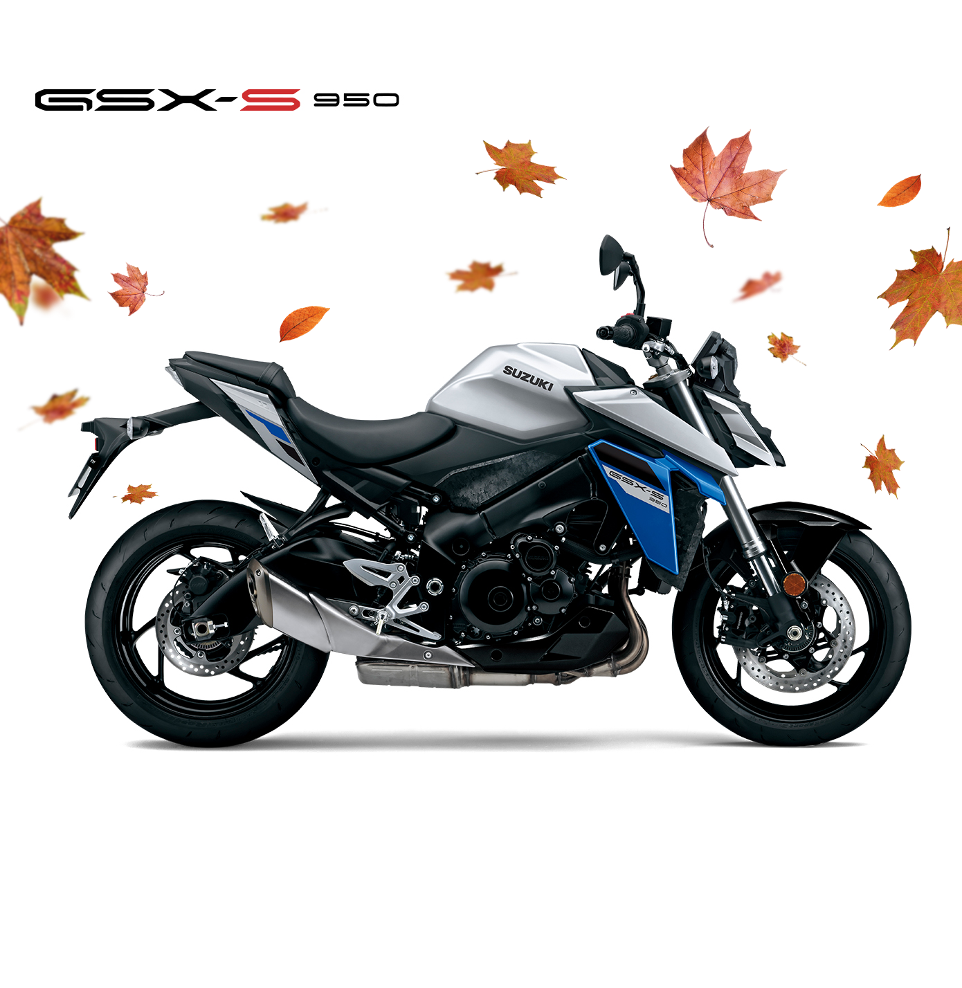 Suzuki GSX-S950 silber-blau, Naked Bike Motorrad 2025, linker Profilblick, sportliches Design mit schwarzem Motorblock und kompaktem Heck