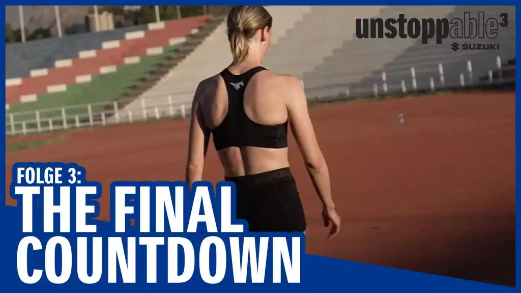 Sportlerin auf einer Laufbahn mit Suzuki-Logo, Folge 3: The Final Countdown