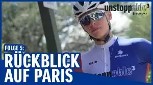 Nina Elm im Suzuki unstoppable³ Fahrradtrikot und Helm, Rückblick auf Paris, Folge 5.
