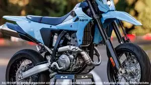 Vorderansicht des blauen Suzuki DR-Z4SM Motorrads mit Rückspiegeln und Blinker