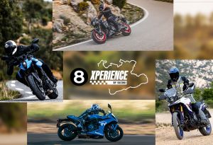 Collage von mehreren Suzuki Motorrädern und in der Mitte ist der Schriftzug 8 Xperience