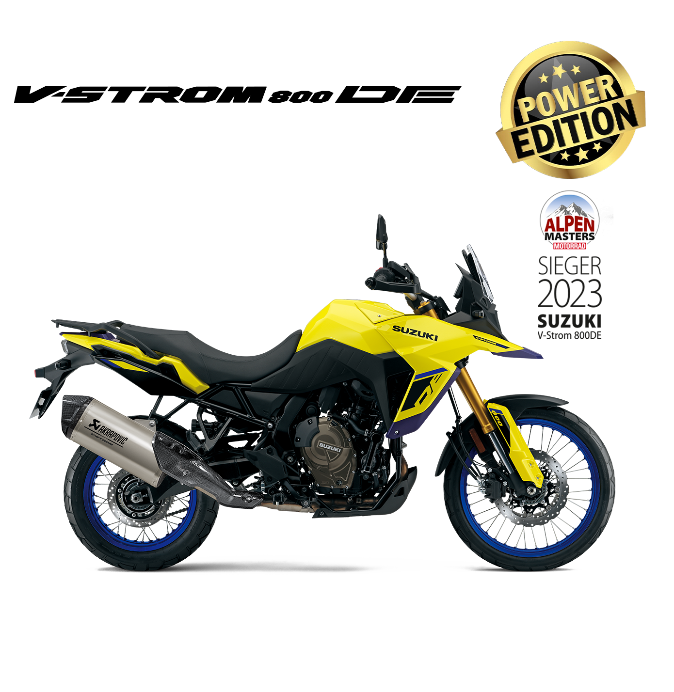 Rechte Seitenansicht der V-Strom 800DE (YU1) mit Akrapovič Slip-On Endschalldämpfer