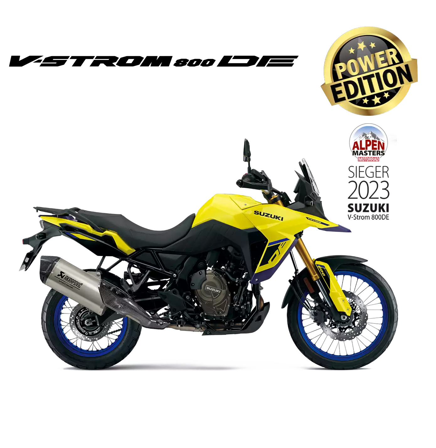 Rechte Seitenansicht der V-Strom 800DE (YU1) mit Akrapovič Slip-On Endschalldämpfer
