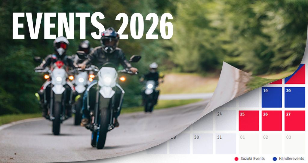 Ausschnitt aus dem neuen Suzuki Eventkalender mit farblich markierten Eventtagen.
