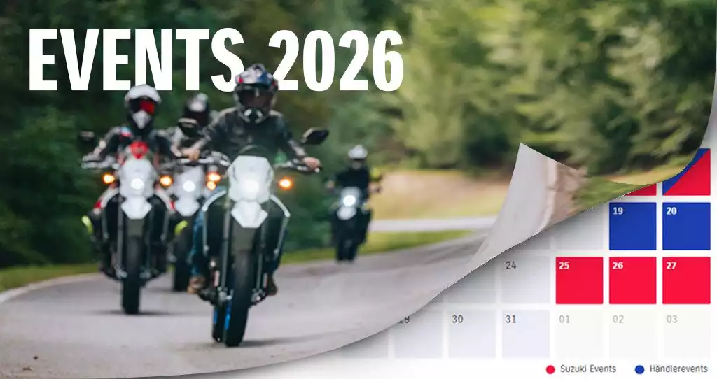 Ausschnitt aus dem neuen Suzuki Eventkalender mit farblich markierten Eventtagen.