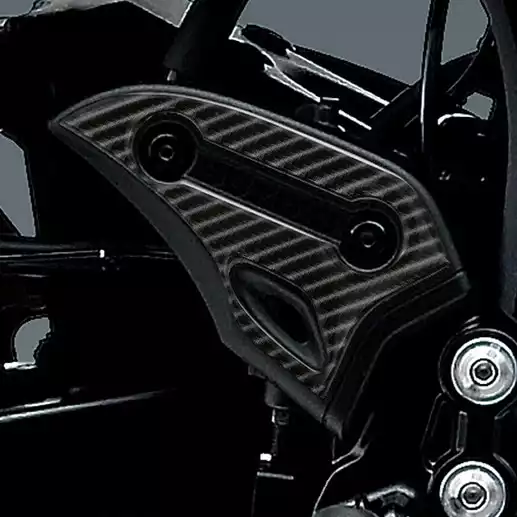 Transparente Schutzfolie für die Fersenplatte der Suzuki Hayabusa bewahrt den Lack vor Kratzern.