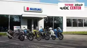 Suzuki Testride Center präsentiert vielfältige Motorräder, darunter Hayabusa, V-Strom und Naked Bikes.