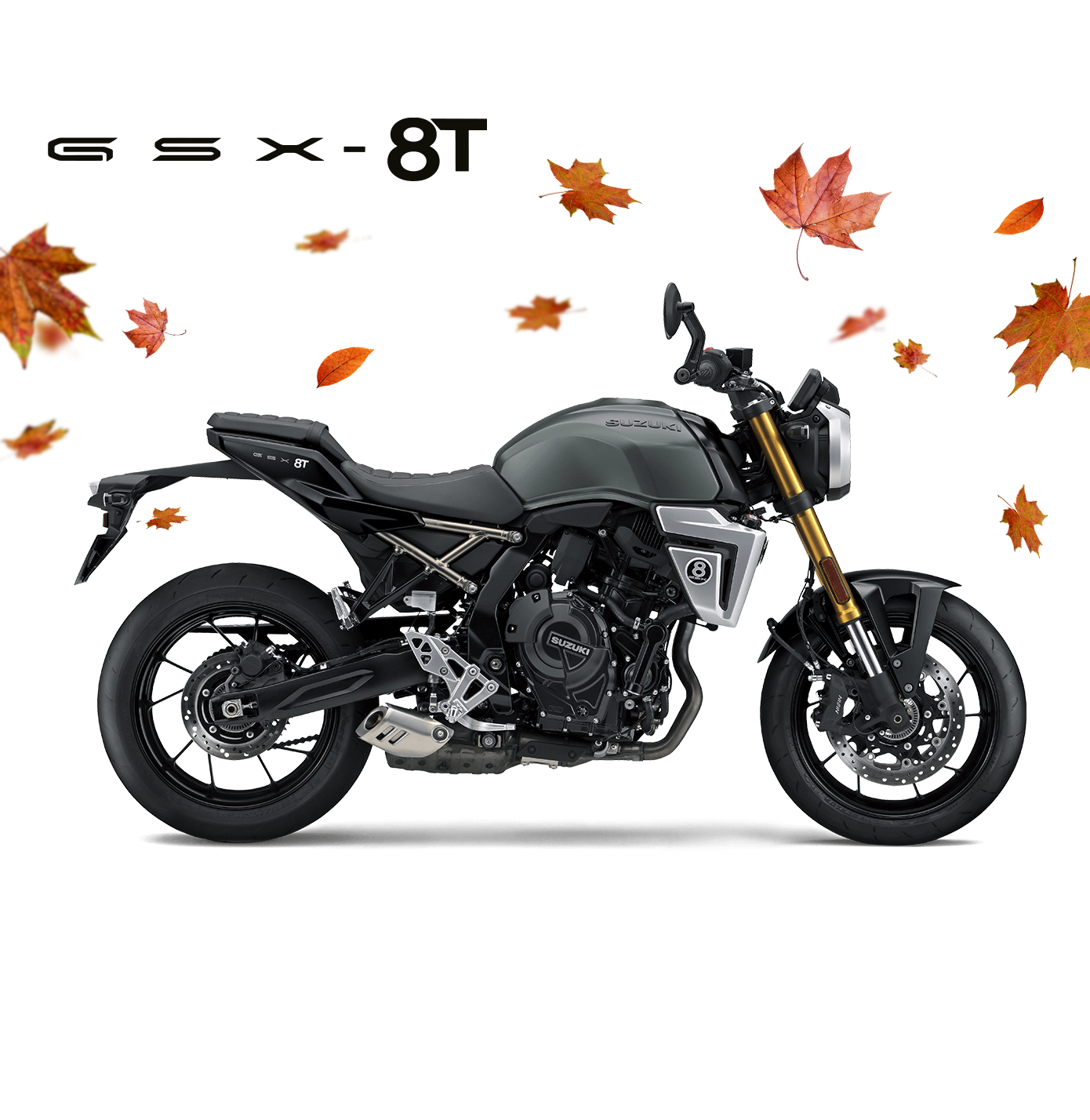 Suzuki GSX-8T Motorrad in Grün, Seitenansicht, modernes Naked Bike mit Retro-Design