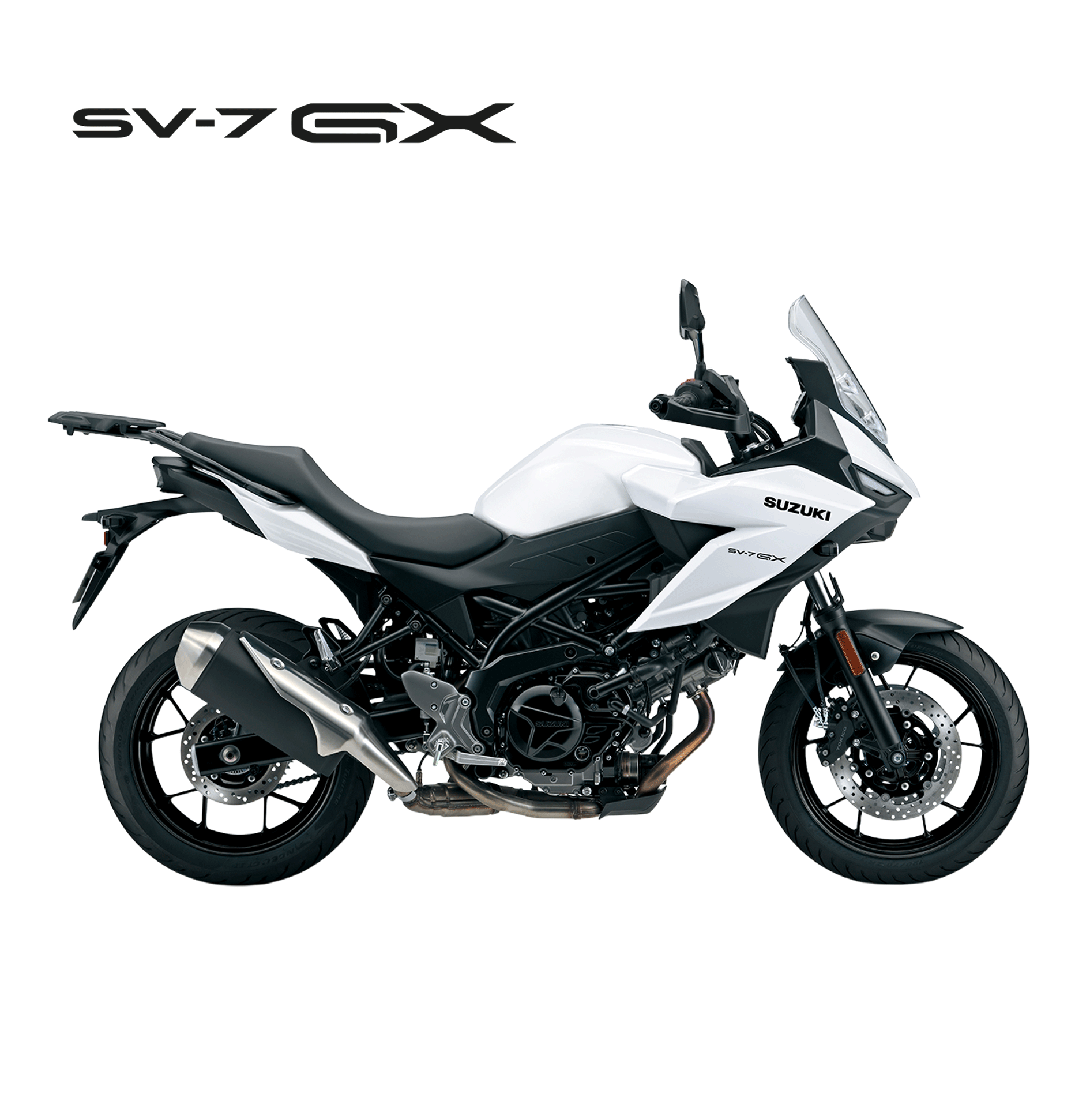 Freisteller einer weißen Suzuki SV-7GX aus der Seitenansicht