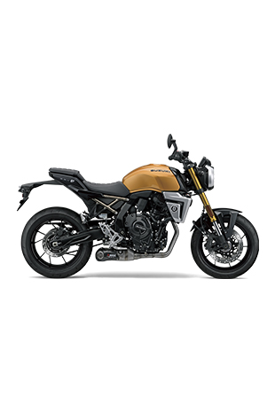 Suzuki GSX-8T Motorrad in Gold, Seitenansicht, modernes Naked Bike mit Retro-Design