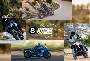Collage von mehreren Suzuki Motorrädern und in der Mitte steht der Schriftzug 8 Xperience